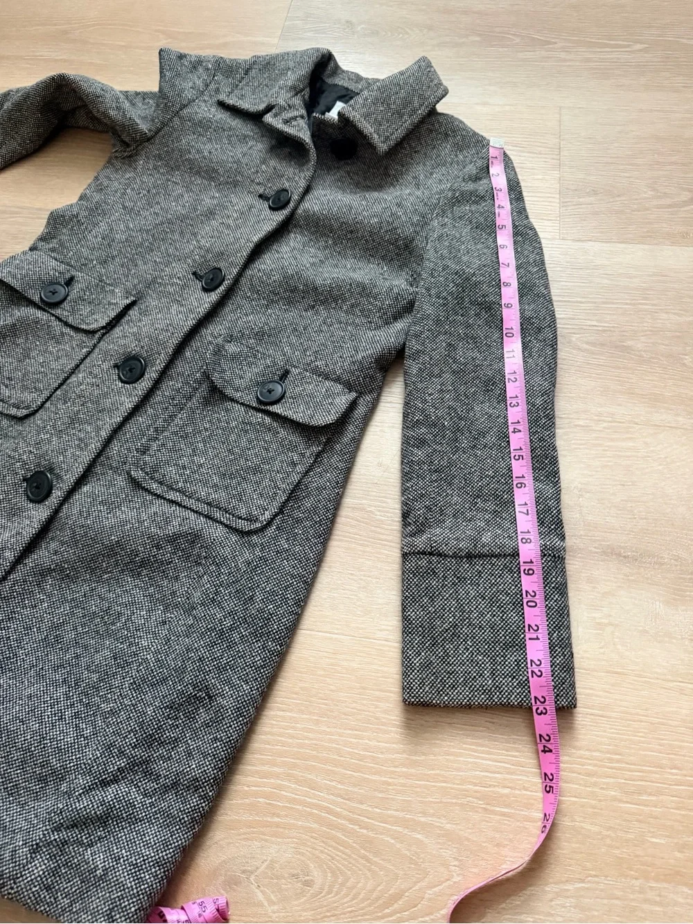RARE NWOT Y2K 2008 Gap Doen Wool Silk Pea Coat Gray Herringbone Plaid S